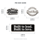 Dad Built 3-Pack Pins size guide with width and height measurements in inches and millimeters